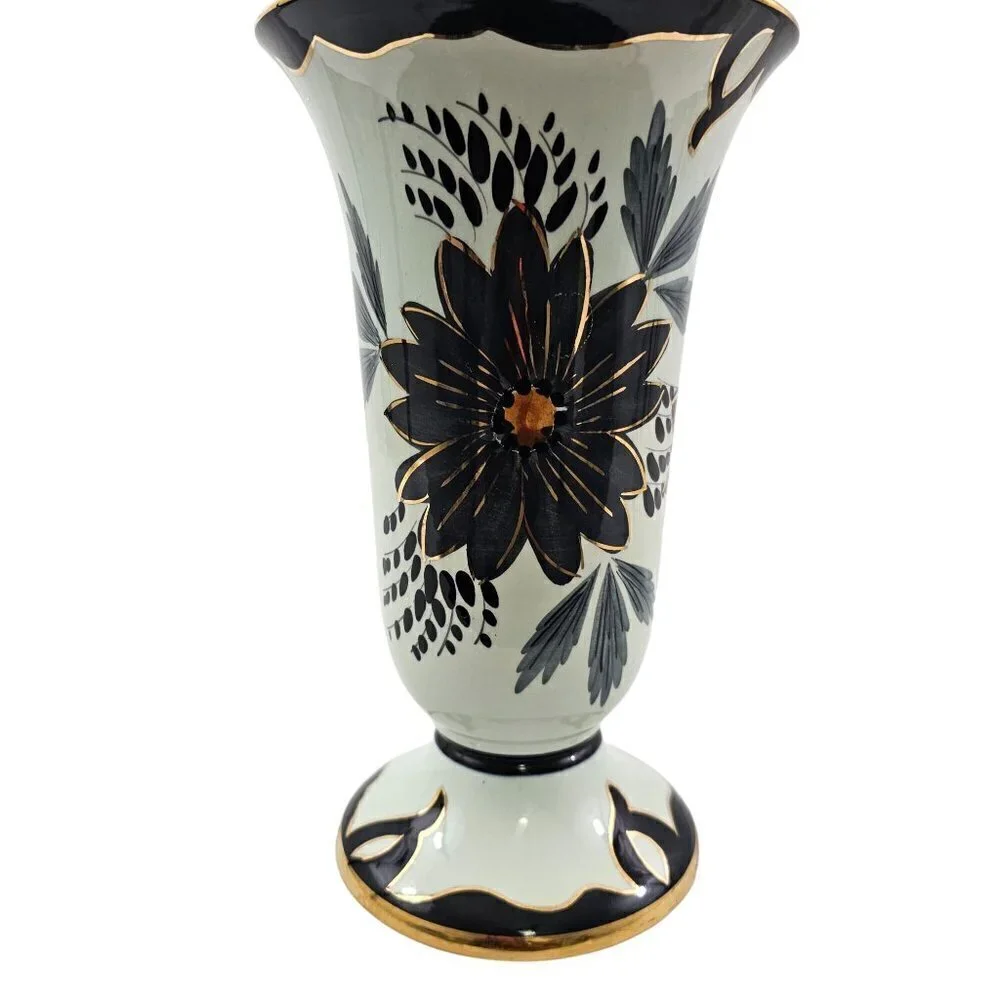 Tody Floral Pattern Gold Rim 8.5” Hand Painted Vase – Made in Holland – 3/4085